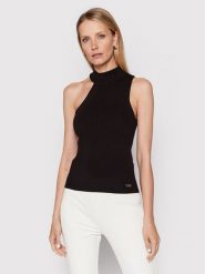 DKNY Top P2ASAA41 Czarny Slim Fit. Czarne topy damskie DKNY, l, bez wzorów, z bawełny, bez kołnierzyka, bez ramiączek. Za 379.99 zł.