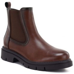 Skórzane botki damskie sztyblety brązowe Sergio Leone BT-01-S. Brązowe botki damskie Sergio Leone, bez wzorów, ze skóry, bez obcasa, bez zapięcia. Za 219.99 zł.