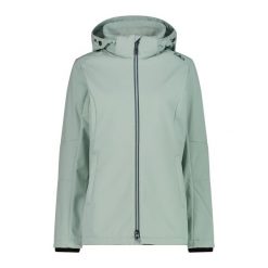 Kurtka turystyczna damska z kapturem i zamkiem CMP. Niebieskie kurtki sportowe damskie CMP, bez wzorów, z softshellu, bez ramiączek, z kapturem, trekkingowe. Za 403.50 zł.