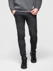 Spodnie męskie jeansowe joggery ze ściagaczem w pasie - czarne V4 - Rozmiar: L. Czarne spodnie materiałowe męskie Ombre Clothing, z aplikacjami, z bawełny. W wyprzedaży za 167.99 zł.