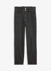 Jeansy mom, high waist, wygodny pas. Niebieskie jeansy damskie bonprix, bez wzorów, z jeansu, z podwyższonym stanem. Za 129.99 zł.