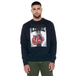 Bluza z bawełna z ściągacze na co dzień na siłownię. Czarne bluzy męskie LEONE 1947 APPAREL, bez wzorów, z bawełny, sportowe, bez ramiączek, bez kaptura. W wyprzedaży za 151.56 zł.