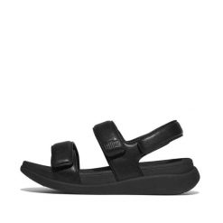 Klapki na koturnie z regulowanym paskiem na plecach damskie FitFlop F-Mode Go. Czarne klapki damskie FIT FLOP, bez wzorów, z materiału, bez obcasa, na koturnie, bez zapięcia. Za 489.50 zł.