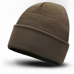 Jednokolorowa Czapka Zimowa Typu Beanie – Zimowa - Khaki. Brązowe czapki męskie His Story, na jesień, bez wzorów. Za 40.00 zł.