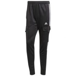 Spodnie męskie adidas Tiro Cargo. Czarne spodnie materiałowe męskie Adidas, bez wzorów, z poliesteru. Za 229.99 zł.