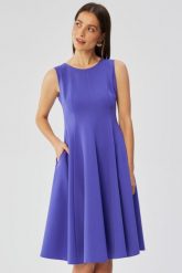 Elegancka rozkloszowana sukienka koktajlowa fioletowa. Fioletowe sukienki damskie Stylove, xl, bez wzorów, eleganckie, bez kołnierzyka, bez ramiączek, rozkloszowane. Za 389.00 zł.