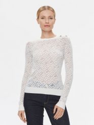 Guess Sweter W4RR28 Z3C90 Biały Slim Fit. Białe swetry nierozpinane damskie Guess, l, z aplikacjami, z syntetyku, bez kołnierzyka, bez ramiączek. Za 599.99 zł.