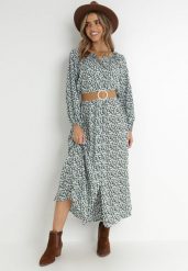 Biało-Zielona Sukienka Egona. Zielone sukienki damskie Born2be, l, z aplikacjami, eleganckie, bez kołnierzyka, bez ramiączek, maxi. Za 79.99 zł.