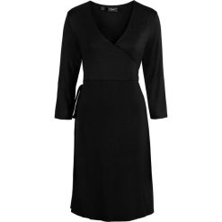 Sukienka shirtowa ciążowa i do karmienia piersią, kopertowa bonprix czarny. Czarne sukienki damskie bonprix, bez wzorów, bez kołnierzyka, moda ciążowa, bez ramiączek, kopertowe. Za 109.99 zł.