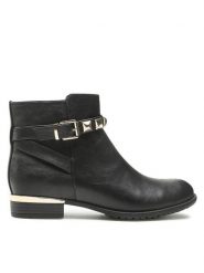 Jenny Fairy Botki W16AW462-21 Czarny. Czarne botki damskie Jenny Fairy, bez wzorów, ze skóry, bez obcasa, na płaskiej podeszwie, bez zapięcia. Za 149.99 zł.