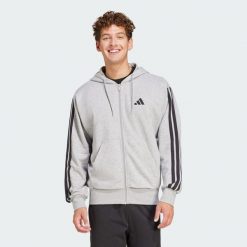 Bluza z kapturem Essentials 3-Stripes French Terry Full-Zip. Czarne bluzy męskie Adidas, xl, bez wzorów, z materiału, z kapturem, na fitness i siłownię. Za 279.00 zł.
