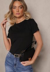 Czarny Casualowy Bawełniany T-shirt Rivali. Czarne t-shirty damskie Renee, m, bez wzorów, z bawełny, klasyczne, bez kołnierzyka, bez ramiączek. Za 24.99 zł.