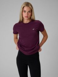 4F T-shirt regular gładki damski - fioletowy M. Fioletowe t-shirty damskie 4F, m, bez wzorów, z bawełny, klasyczne, bez kołnierzyka, bez ramiączek. Za 49.99 zł.