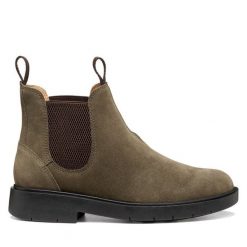 Sztyblety Geox. Zielone botki damskie Geox, bez wzorów, bez obcasa, na płaskiej podeszwie, bez zapięcia. Za 639.99 zł.