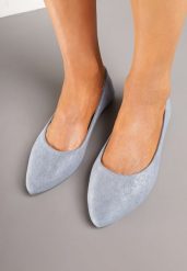 Niebieskie Casualowe Balerinki z Ekozamszu Lorlivin. Niebieskie balerinki damskie Renee, w ażurowe wzory, z jeansu, biznesowe, bez obcasa, bez zapięcia. Za 44.99 zł.