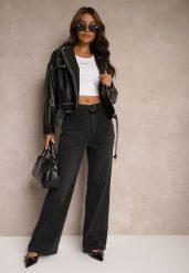 Ciemnoszare Jeansy High Waist z Bawełny z Paskiem Nevelith. Szare jeansy damskie Renee, bez wzorów, z bawełny, klasyczne, z podwyższonym stanem. Za 119.99 zł.
