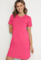 Różowa Bawełniana Sukienka o Kroju Typu T-shirt Nilisea. Czerwone sukienki damskie Born2be, l, bez wzorów, z bawełny, bez kołnierzyka, bez ramiączek, mini. Za 34.99 zł.