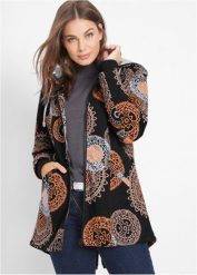 Parka bawełniana z nadrukiem i kapturem. Czarne parki damskie bonprix, bez wzorów, z bawełny. Za 279.99 zł.