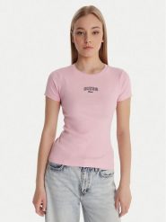 Guess Jeans T-Shirt W6RP22 KA0H1 Czarny Slim Fit. Czarne t-shirty damskie Guess Jeans, xxl, z aplikacjami, z bawełny, bez kołnierzyka, bez ramiączek. Za 169.00 zł.