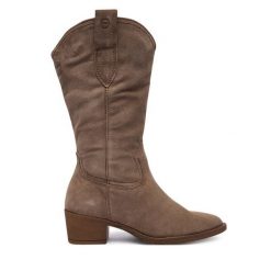 Kowbojki Tamaris. Brązowe kozaki damskie Tamaris, bez wzorów, bez obcasa, na słupku, bez zapięcia. Za 539.99 zł.