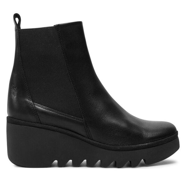 Botki Fly London. Czarne botki damskie Fly London, bez wzorów, bez obcasa, na koturnie, bez zapięcia. Za 749.99 zł.