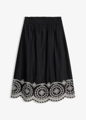 Spódnica midi z ażurowym haftem, z czystej bawełny. Czarne spódnice damskie bonprix, w ażurowe wzory, z bawełny, midi. Za 189.99 zł.