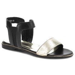 Sandały damskie Karino, skóra naturalna i miękka wkładka, złoto-czarne, 2006-103-P. Czarne sandały damskie Karino, bez wzorów, ze skóry, bez obcasa, na płaskiej podeszwie, bez zapięcia. Za 169.00 zł.