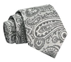 Krawat - ALTIES - Stalowo Popielaty, Duże Paisley. Szare krawaty i muchy Alties, bez wzorów, z tkaniny, eleganckie. Za 49.00 zł.