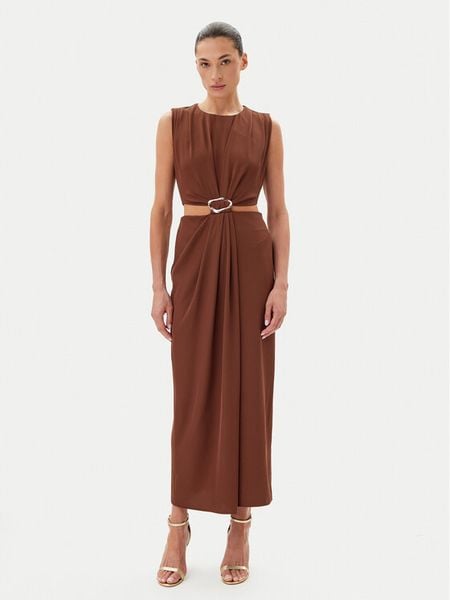 Haveone Sukienka wieczorowa AFS-N029 Brązowy Regular Fit. Brązowe sukienki damskie Haveone, l, bez wzorów, z syntetyku, wizytowe, bez kołnierzyka, bez ramiączek. Za 399.99 zł.