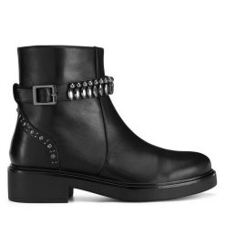 Botki Eva Minge. Czarne botki damskie Eva Minge, bez wzorów, bez obcasa, na płaskiej podeszwie, bez zapięcia. Za 274.99 zł.