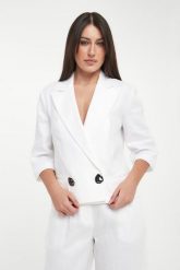 Żakiet lniany ARMANI EXCHANGE. Marynarki i żakiety damskie Armani Exchange, bez wzorów, ze lnu, bez kołnierzyka, bez ramiączek. Za 1,169.00 zł.