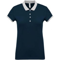 Damska koszulka polo Kariban mélange bicolore. Niebieskie bluzki damskie KARIBAN, m, bez wzorów, eleganckie, bez kołnierzyka, bez ramiączek. Za 97.00 zł.