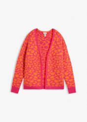 Luźny sweter rozpinany z dzianiny o splocie dużych oczek. Brązowe kardigany damskie bonprix, bez wzorów, z dzianiny, bez kołnierzyka. Za 139.99 zł.