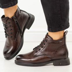 Coffee skórzane botki damskie Vinceza 39953. Brązowe botki damskie VINCEZA, na jesień, bez wzorów, z jeansu, boho, bez obcasa, na płaskiej podeszwie, bez zapięcia. Za 279.00 zł.