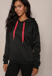 Czarna Wsuwana Bluza z Kapturem Masuze. Czarne bluzy damskie Renee, na zimę, l, bez wzorów, z materiału, casualowe, bez ramiączek, z kapturem. Za 69.99 zł.