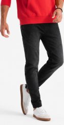 Ombre Męskie jeansowe joggery z asymetrycznymi przeszyciami czarne V3 OM-PADJ-0165 XL. Czarne spodnie sportowe męskie Ombre, m, bez wzorów, z jeansu. Za 169.99 zł.