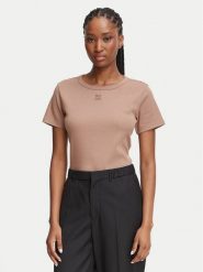 HUGO T-Shirt Deloris 50512002 Khaki Regular Fit. Brązowe t-shirty damskie Hugo, s, bez wzorów, z bawełny, bez kołnierzyka, bez ramiączek. Za 194.99 zł.