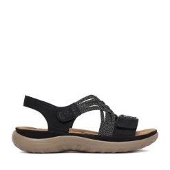 Sandały Rieker. Czarne sandały damskie Rieker, bez wzorów, bez obcasa, na płaskiej podeszwie, bez zapięcia. Za 339.99 zł.