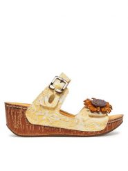 Laura Vita Klapki Dino 31 Żółty. Żółte klapki damskie Laura Vita, bez wzorów, ze skóry, bez obcasa, bez zapięcia. Za 269.99 zł.