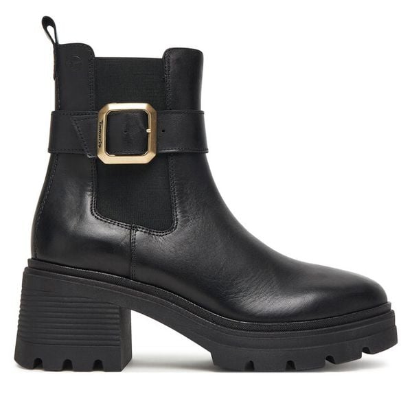 Sztyblety Tamaris. Czarne botki damskie Tamaris, bez wzorów, bez obcasa, na słupku, bez zapięcia. Za 339.99 zł.