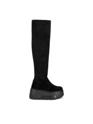 Badura Kozaki CASI-01W2-002 Czarny. Czarne kozaki damskie Badura, bez wzorów, ze skóry, bez obcasa, na koturnie, bez zapięcia. Za 449.99 zł.
