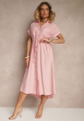 Różowa Wiskozowa Sukienka Koszulowa z Guzikami i Wiązaniem w Talii Velazia. Czerwone sukienki damskie Renee, na co dzień, l, bez wzorów, z materiału, eleganckie, bez kołnierzyka, bez ramiączek, midi, koszulowe. Za 89.99 zł.