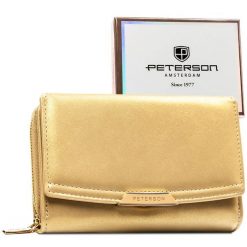 Portfel damski ze skóry ekologicznej w ciemnobeżowym kolorze, wyposażony w system RFID - Peterson. Brązowe portfele damskie Peterson, ze skóry ekologicznej. Za 94.99 zł.