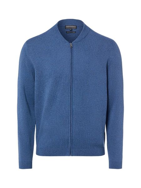 Finshley & Harding Męski kardigan z zawartością kaszmiru Mężczyźni Bawełna niebieski marmurkowy, XXL. Niebieskie swetry męskie Finshley & Harding, m, bez wzorów, z bawełny, eleganckie, bez kołnierzyka, bez ramiączek. Za 349.95 zł.