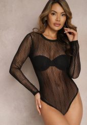 Czarne Body z Siateczki Zdobione Połyskującymi Paskami Livanna. Czarne body Renee, z aplikacjami. Za 44.99 zł.