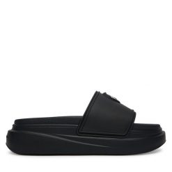 Klapki KARL LAGERFELD. Czarne klapki damskie KARL LAGERFELD, bez wzorów, bez obcasa, bez zapięcia. Za 484.99 zł.