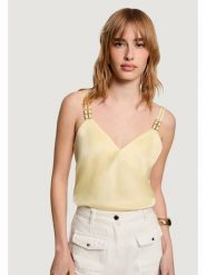 Morgan Top 242-OLAFI Żółty Regular Fit. Żółte topy damskie Morgan, bez wzorów, z syntetyku, bez kołnierzyka, bez ramiączek. Za 179.99 zł.