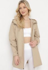 Beżowa Kurtka Wiatrówka o Wydłużonym Fasonie z Kapturem Axerinta. Brązowe kurtki damskie Born2be, l, bez wzorów, z kapturem. Za 99.99 zł.