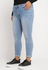 Niebieskie Jeansy z Ozdobnymi Przetarciami o Fasonie Skinny Neveatam. Niebieskie jeansy damskie Born2be, bez wzorów, z jeansu, eleganckie. Za 54.99 zł.