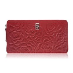 Portfel damski skórzany w kwiaty czerwony z metalowym logo Paolo Peruzzi AL-13-RD. Czerwone portfele damskie Paolo Peruzzi, ze skóry. Za 89.00 zł.